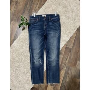 Madewell Size 29 Medium Wash Distressed Raw Hem Alley Straight Cropped Jeans
